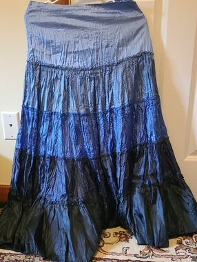 Antilia Femme Blue Ombre Tiered Maxi Skirt